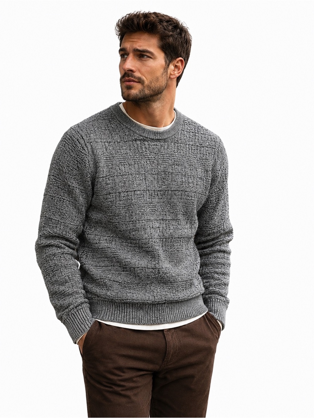 EUC GAP SZ M men’s gray crewneck textured knit sweater/bust 40”